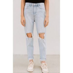 ONE X ONETEASPOON Straight Boyfriend Distressed Busted Knee Jeans 27‎ High Rise